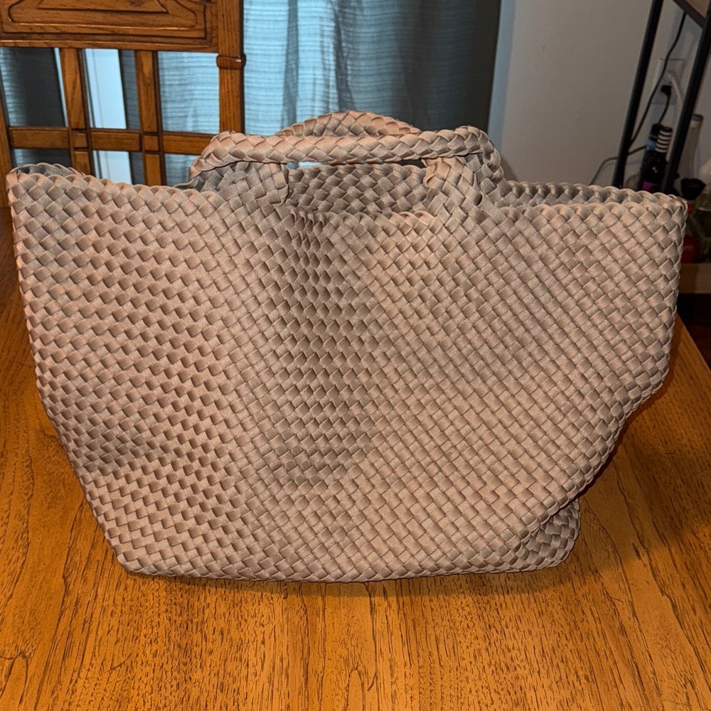 Naghedi Gray Woven Large Tote Bag